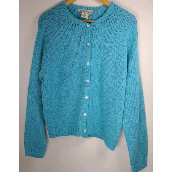David Brooks Vintage Cardigan – Women's Large – Aqua Blue Button Front Sweater – - Picture 1 of 6